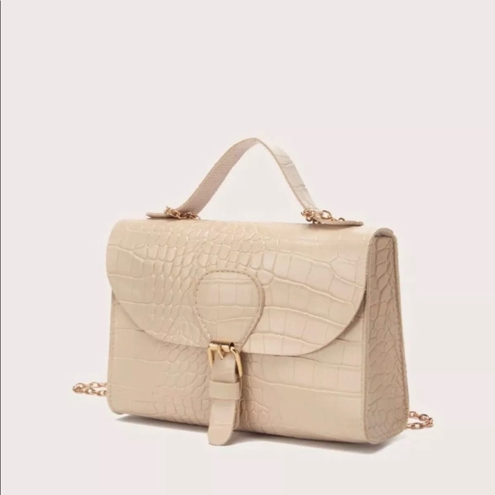 Buckle Decor Croc Embossed Satchel Bag